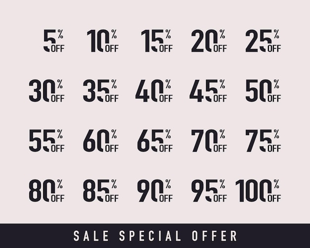 Sale icon set Discount price off and sales design template Shopping and low price symbols