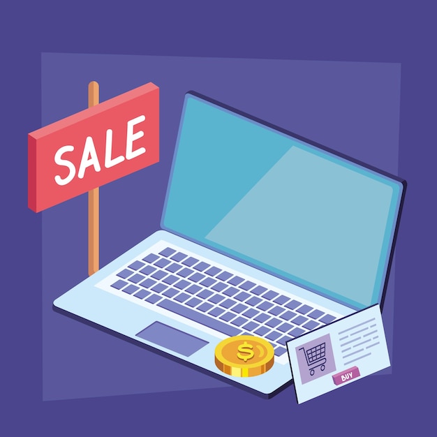 Vector sale label with laptop icons