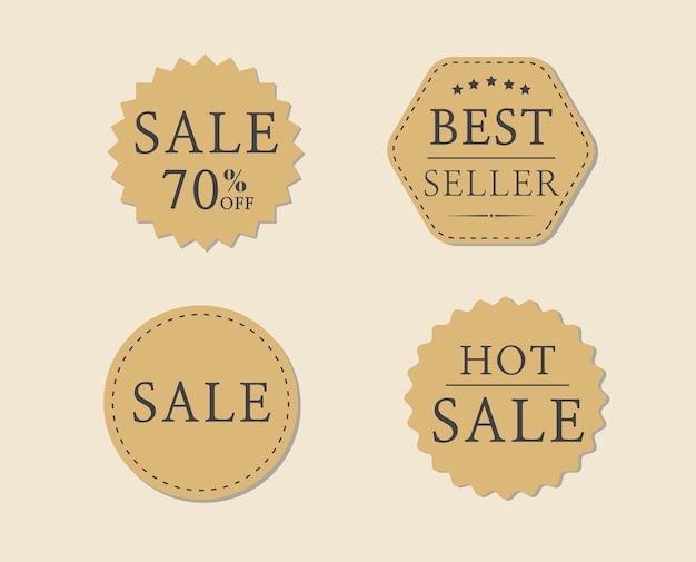 Vector sale labels gold isolated on brown background sale tags gold starburst stickers vector illustration