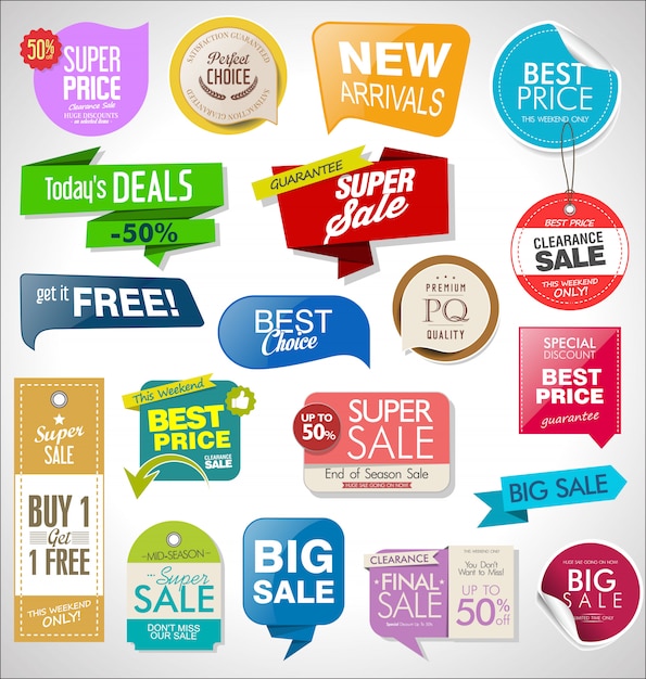 Sale labels, tags, ribbons and badges set