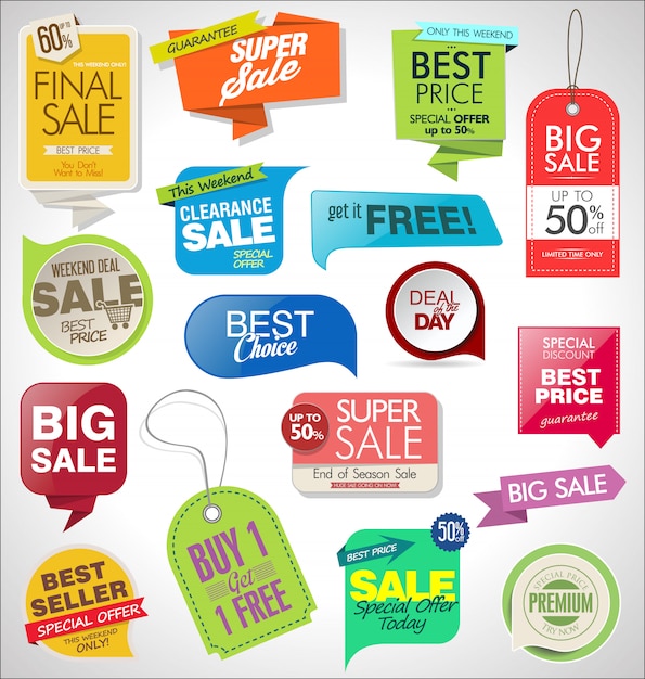 Sale labels, tags, ribbons and badges set