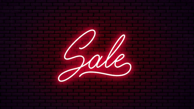 Sale neon hand drawn lettering, glowing signboard.