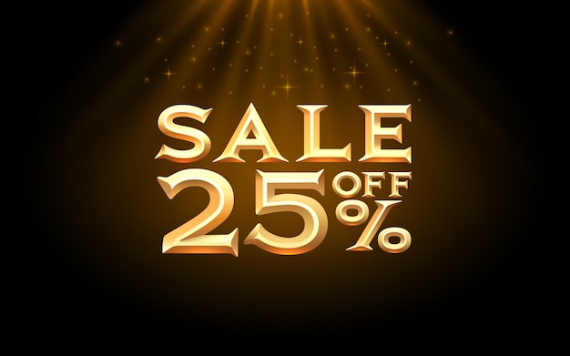 Sale off percent offer banner gold letters on a black background vector illustration