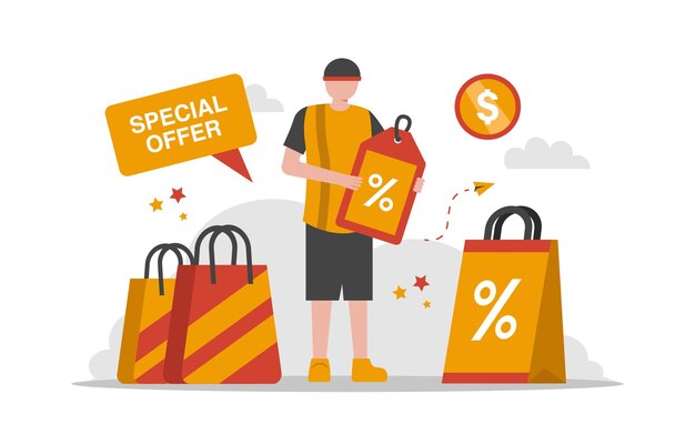 Vector sale and offer flat concept illustration