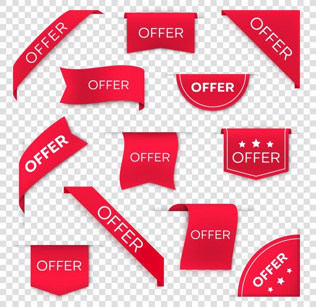 Sale and offer red banners ribbons and labels