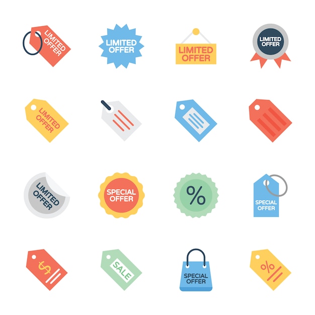 Vector sale offer tags flat icons