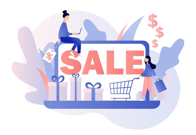 Sale online shopping set flat cartoon style vector illustration