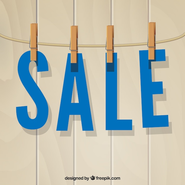 Vector sale, papel letters hanging with clothespins