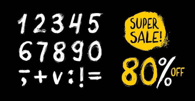 Sale percent sketch on chalkboard numbers written with brush on black background