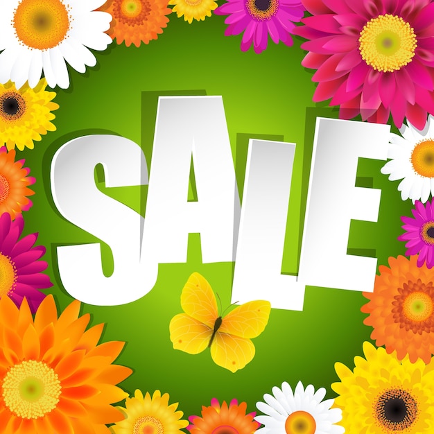 Sale Postcard With Gerbers With Gradient Mesh,  Illustration