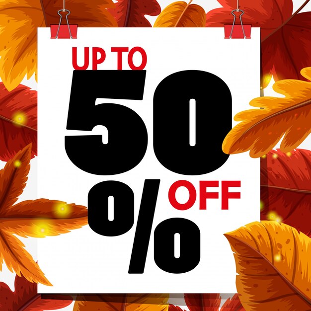 Sale poster design with autumn leaves