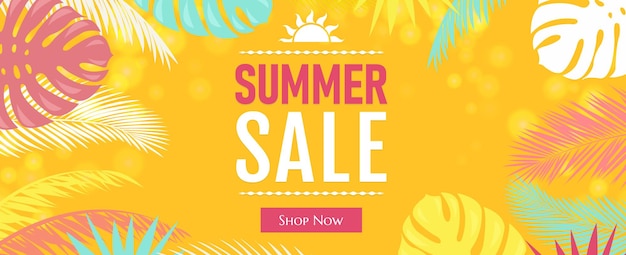 Sale Poster With Bright Palm Leaves