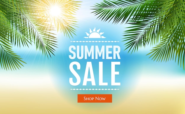 Sale Poster With Tropical Leaves