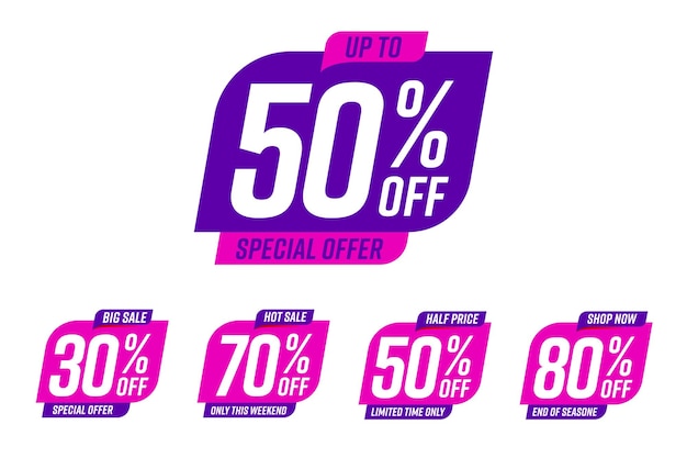 Sale price discount purple and pink sticker set