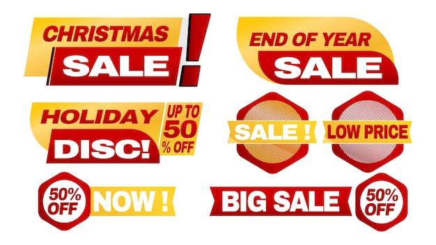 Vector sale price tag red and gold color sticker badge christmas new year holiday