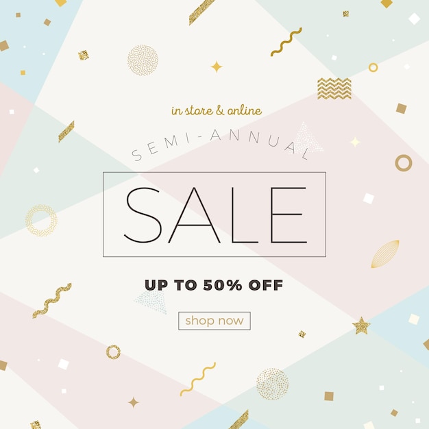 Vector sale promo banner with abstract geometric shape.