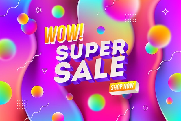 Sale promotion banner with multicolored abstract shape.