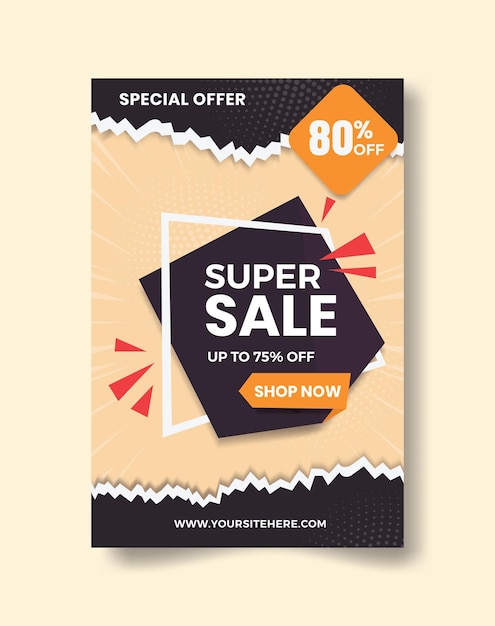Sale promotion flat banner template with a cream background and paper shape with a shadow