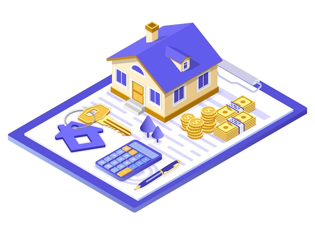 Vector sale purchase rent mortgage house isometric concept for poster