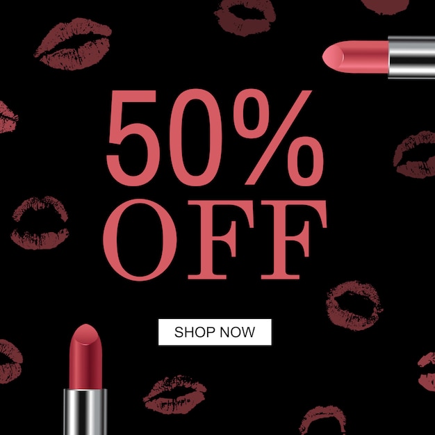 Vector sale red banner female lipstick