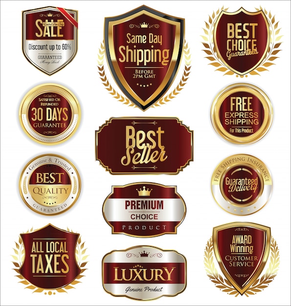 Vector sale retro vintage golden badges and labels