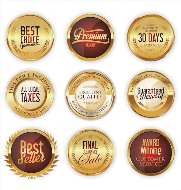 Vector sale retro vintage golden badges and labels