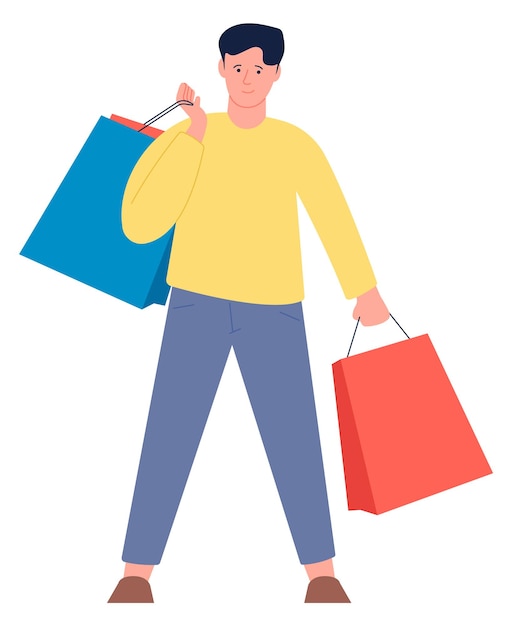 Sale shopping man Happy customer with retail bags