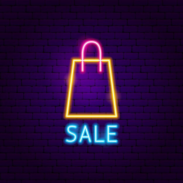 Vector sale shopping neon label. vector illustration of shop promotion.