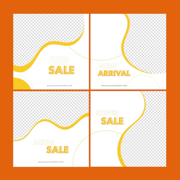 Sale social media post set with copy space in white and yellow color