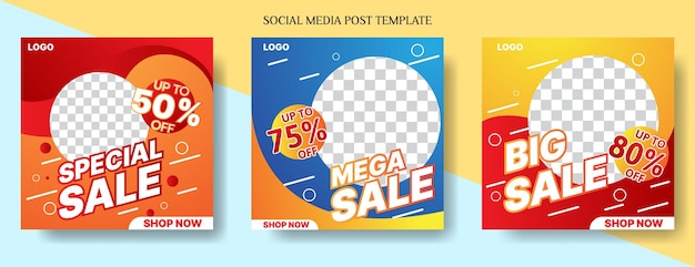 Vector sale social media post template design with blue and orange colorbusiness vector illustration