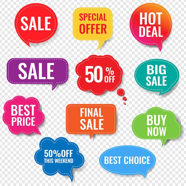 Sale speech bubble set isolated transparent