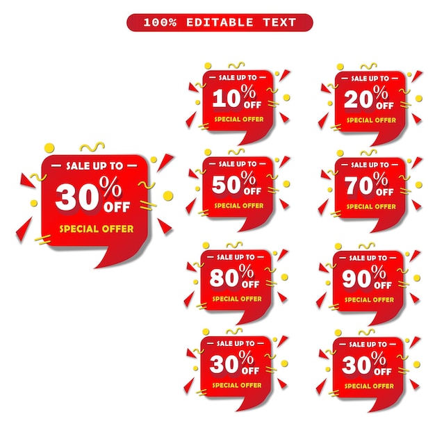Sale sticker tag square shape stamp with different discount price on marketing editable text