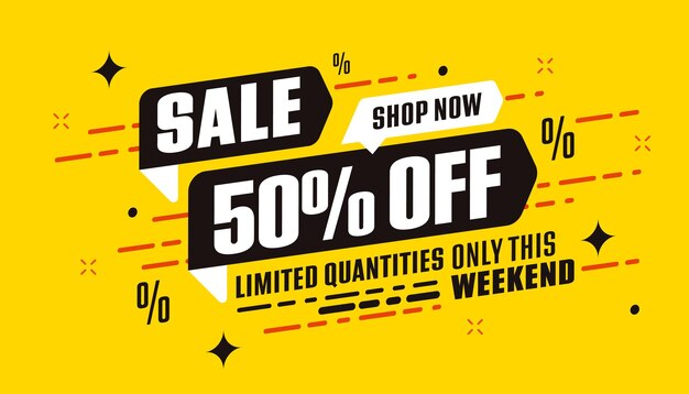 Sale sticker with 50 percent off weekend discount