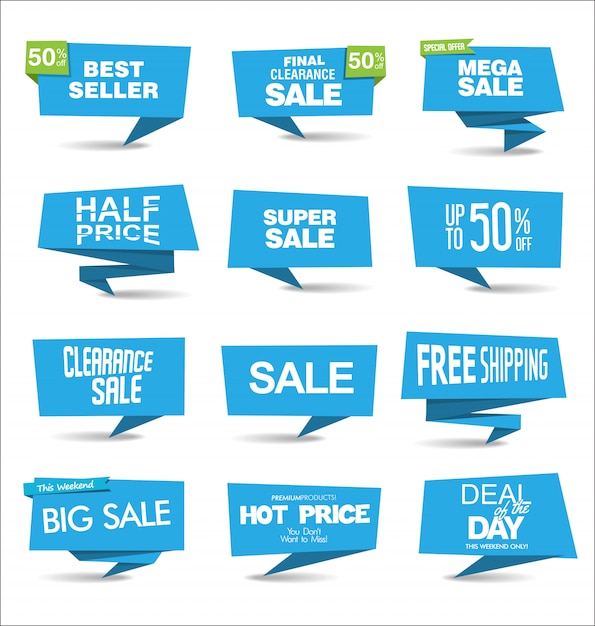 Sale stickers and tags or labels on speech bubble