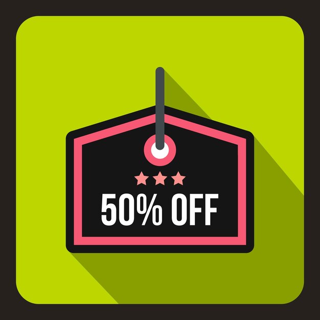 Sale tag 50 percent off icon in flat style on a green background vector illustration