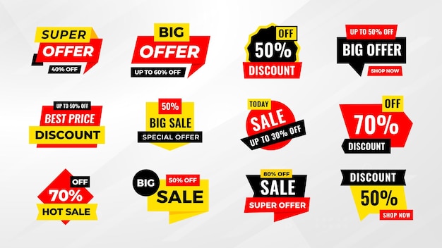 Sale tags collection Special offer big sale discount best price mega sale banner set