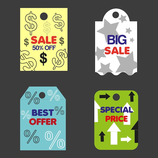 Sale tags - text in best offer, big sale , special price.