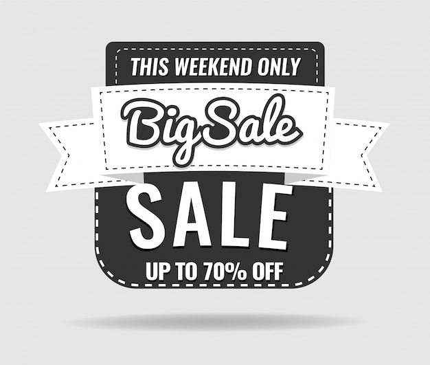 Sale, this weekend special offer label, up to 70% off.
