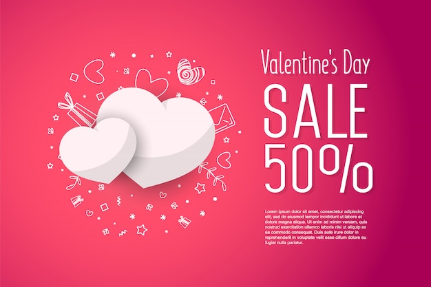 Sale of Valentine's Day. 50 off. Creative flyer with text happy valentine's day 