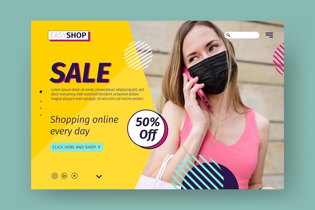 Vector sale web page template with photo