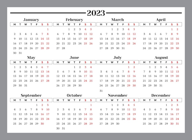 Griglia del calendario 2023