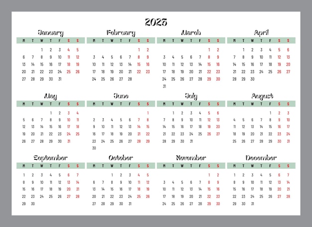 Vector salendar grid 2025