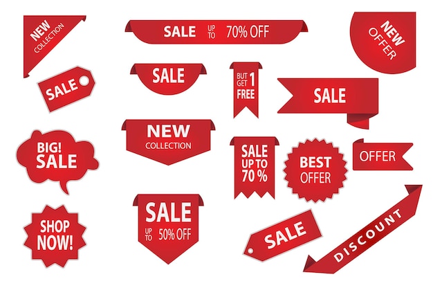 Vector sales banner badge in red color. special offer discount tags.