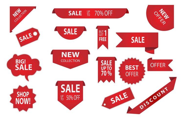  Sales banner badge in red color. special offer discount tags.