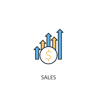 Concetto di vendita 2 icona linea colorata. illustrazione semplice dell'elemento giallo e blu. disegno di simbolo di contorno del concetto di vendita