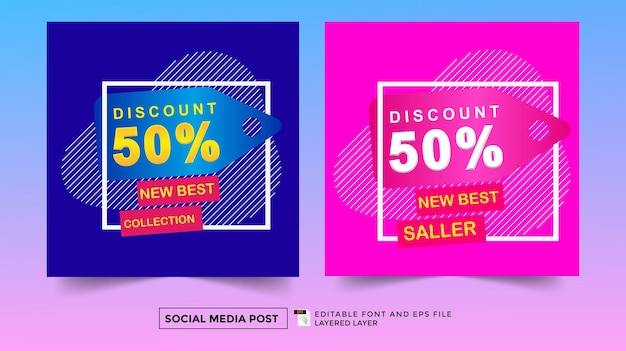 Vector sales discount promotion theme social media post template