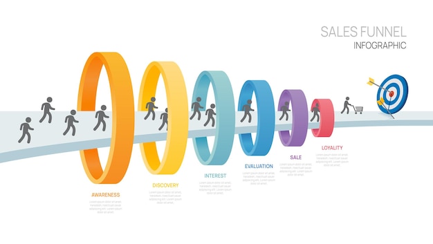 Vettore imbuto di vendita modello di diagramma infografico per il business6 frecce di passaggio marketing e infografiche vettoriali di avvio aziendale