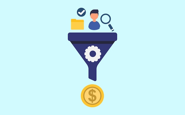 Sales funnel Marketing strategy flat design vector illustration with icons