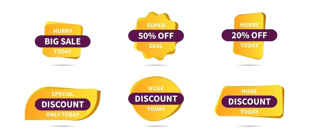 Sales labels and tags with discounts and price off text