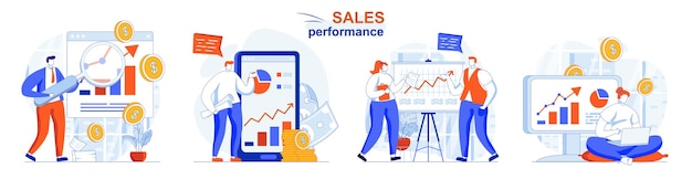 Vector sales performance concept set statistics analysis data analytics income growth
